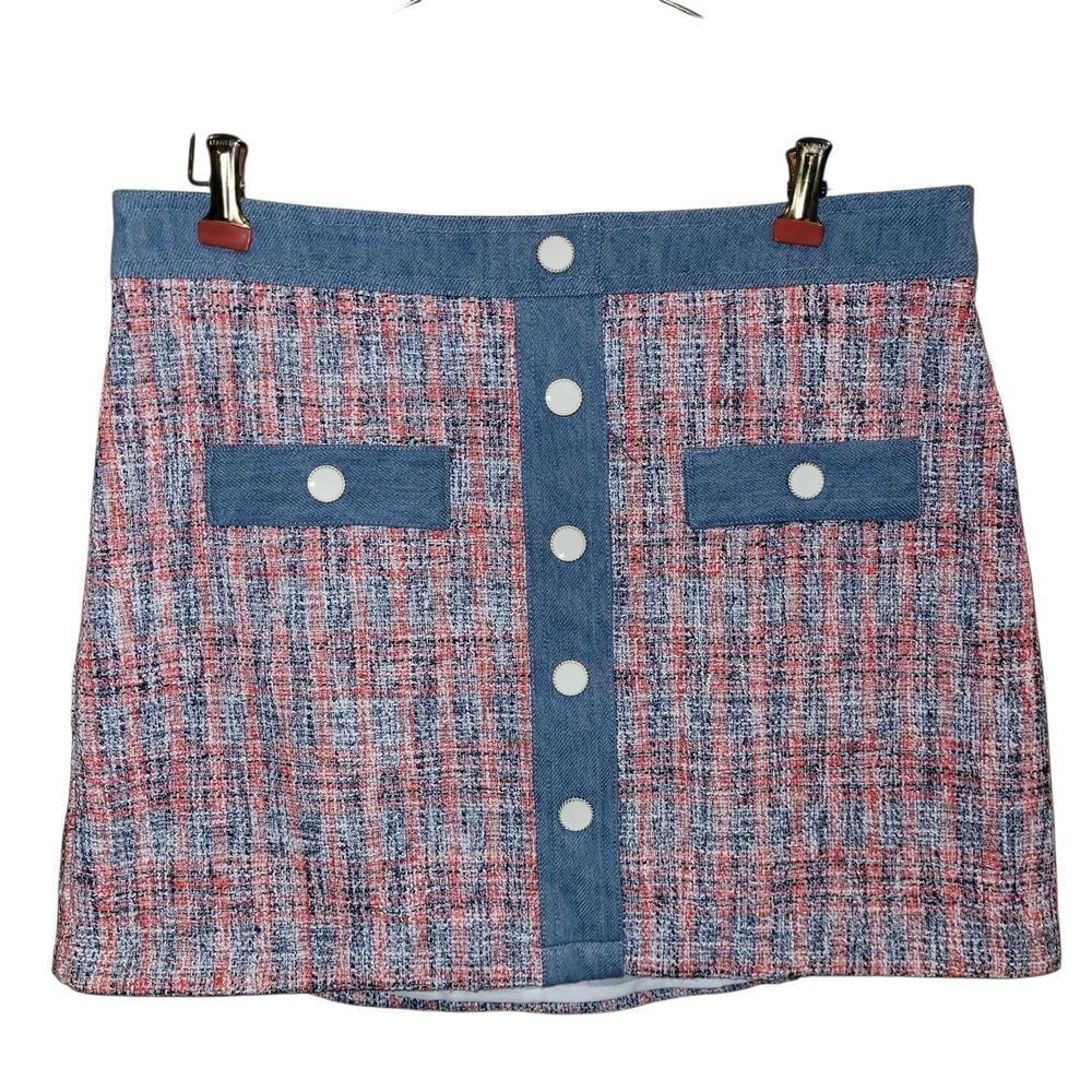 House of Harlow 1960 Red and White Mini Pencil Skirt